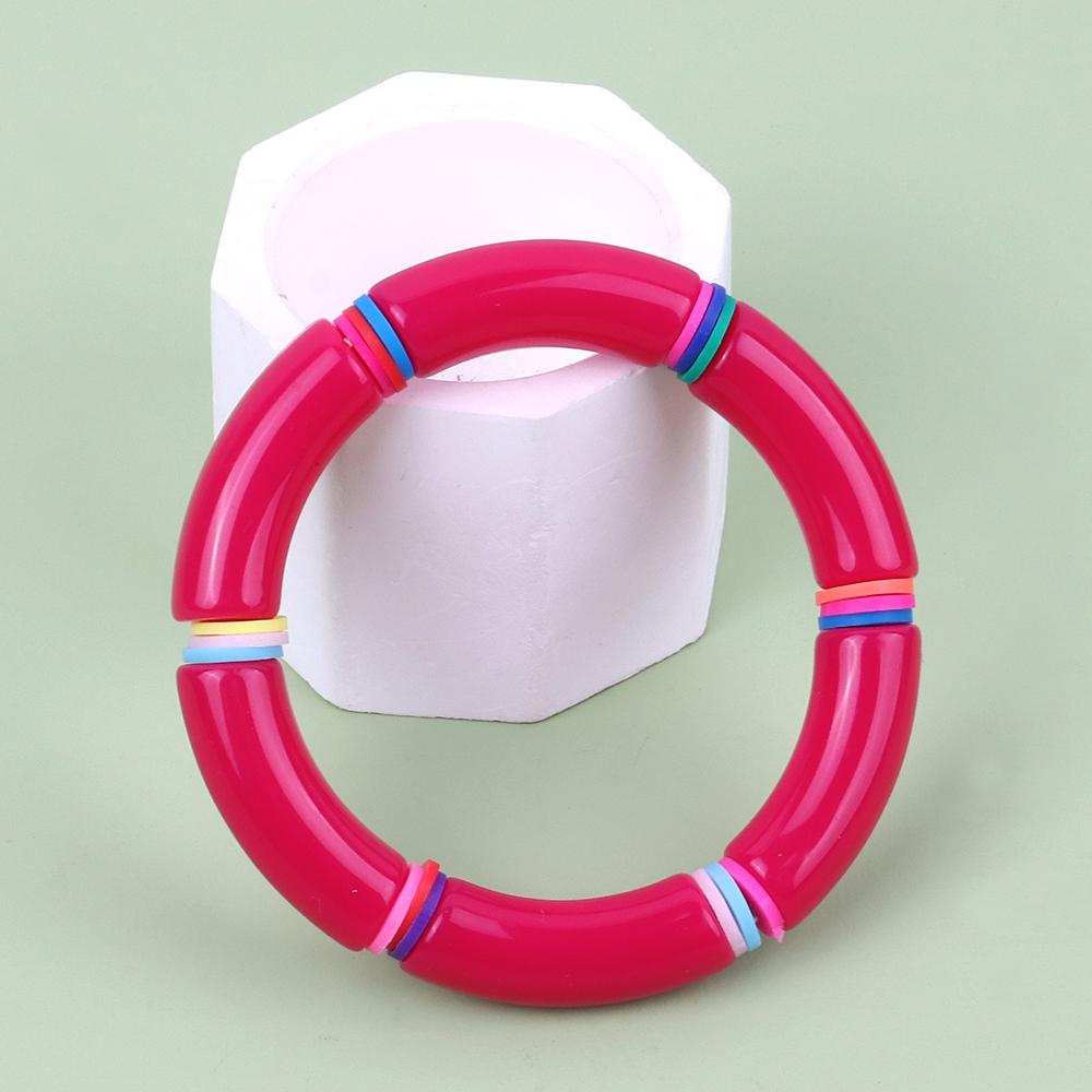 New Resin Bamboo Elbow Beaded Bracelet for Women Vintage Acrylic Curved Tube large Elastic Bangles Bracelets Summer Jewelry Gift