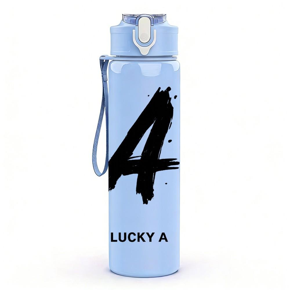 1PC Minimal Lucky Number Four Print 750ml Color Plastic Sports Water Bottle Leakproof Flip Straw Lid Suitable for Sports Office Home Use