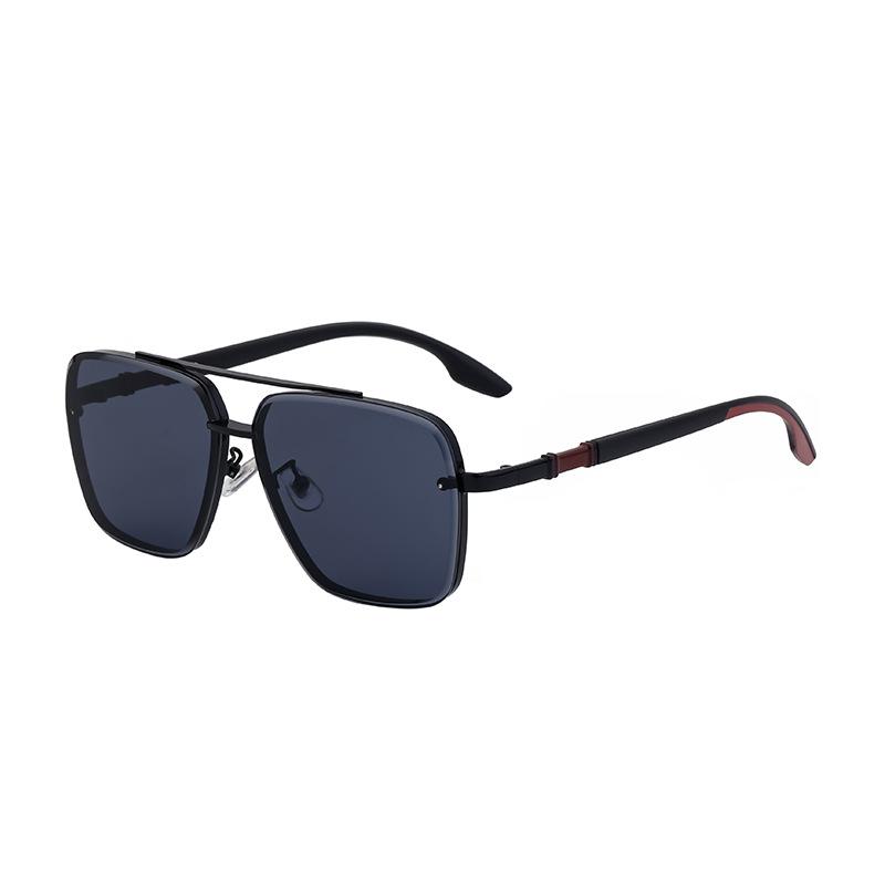 Box Sunglasses Men'S Personality Double Beam Sunglasses Metal Frame Retro Sunscreen Sunglasses