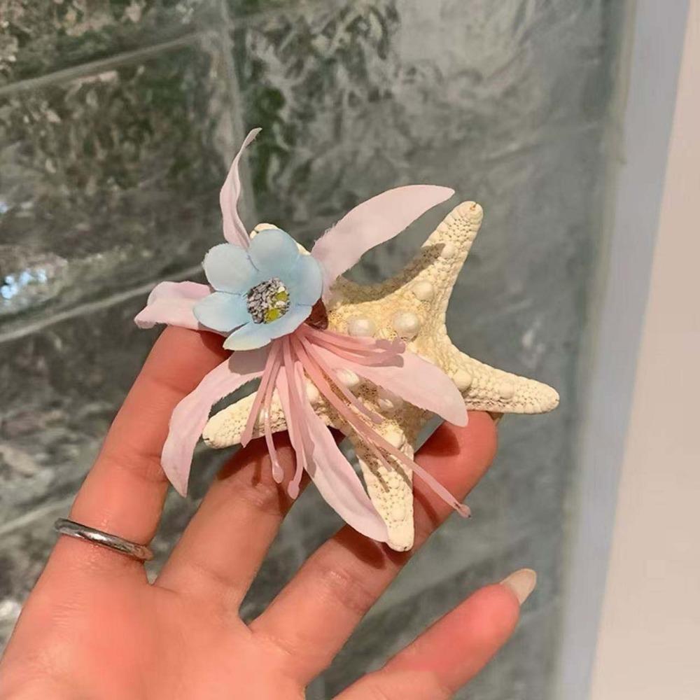 Korean Style Starfish Hair Clip Resin Women Side Clip Blue Orchid Flower Hairpin Ponytail Holder