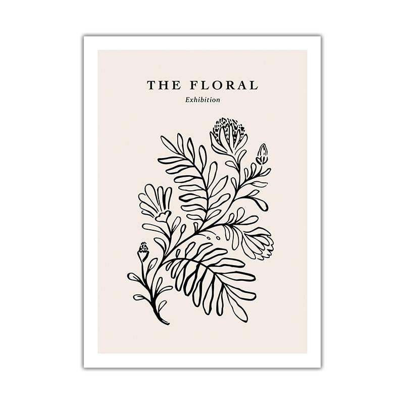 Beige Flowers Beauty Line Drawing Leaves Retro Wall Art Canvas Painting Nordic Posters And Prints Pictures for Living Room Decor
