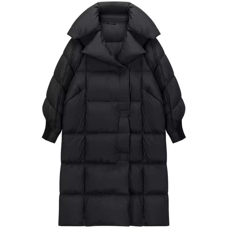 Длинный пуховик женский 2024 зима новая мода утолщенный пуховик свободный до колена куртка модный большой размер