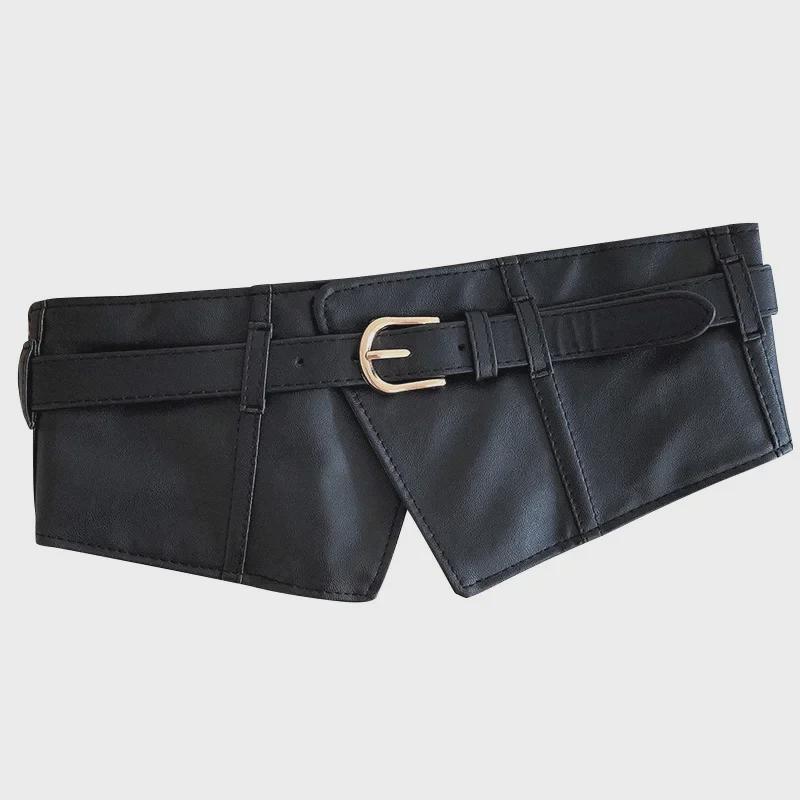 Женский черный широкий поясной ремень: Декоративная, эластичная, универсальная для юбок и пальто.