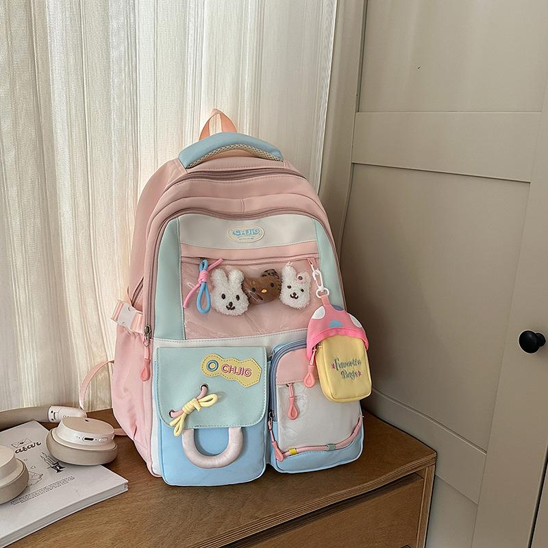 Backpack Female Korean Version of Dopamine Transparent Color Matching High Capacity Schoolbag for Junior and Senior High School Students