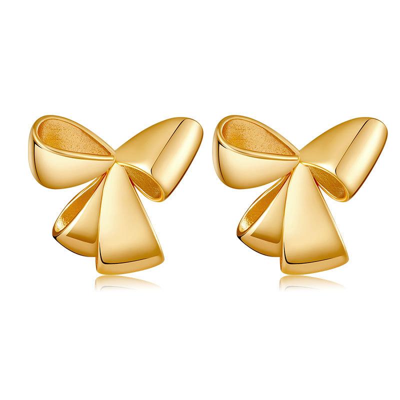 Vintage French Bow Design 18k Gold Plated Copper Stud Earrings For Women