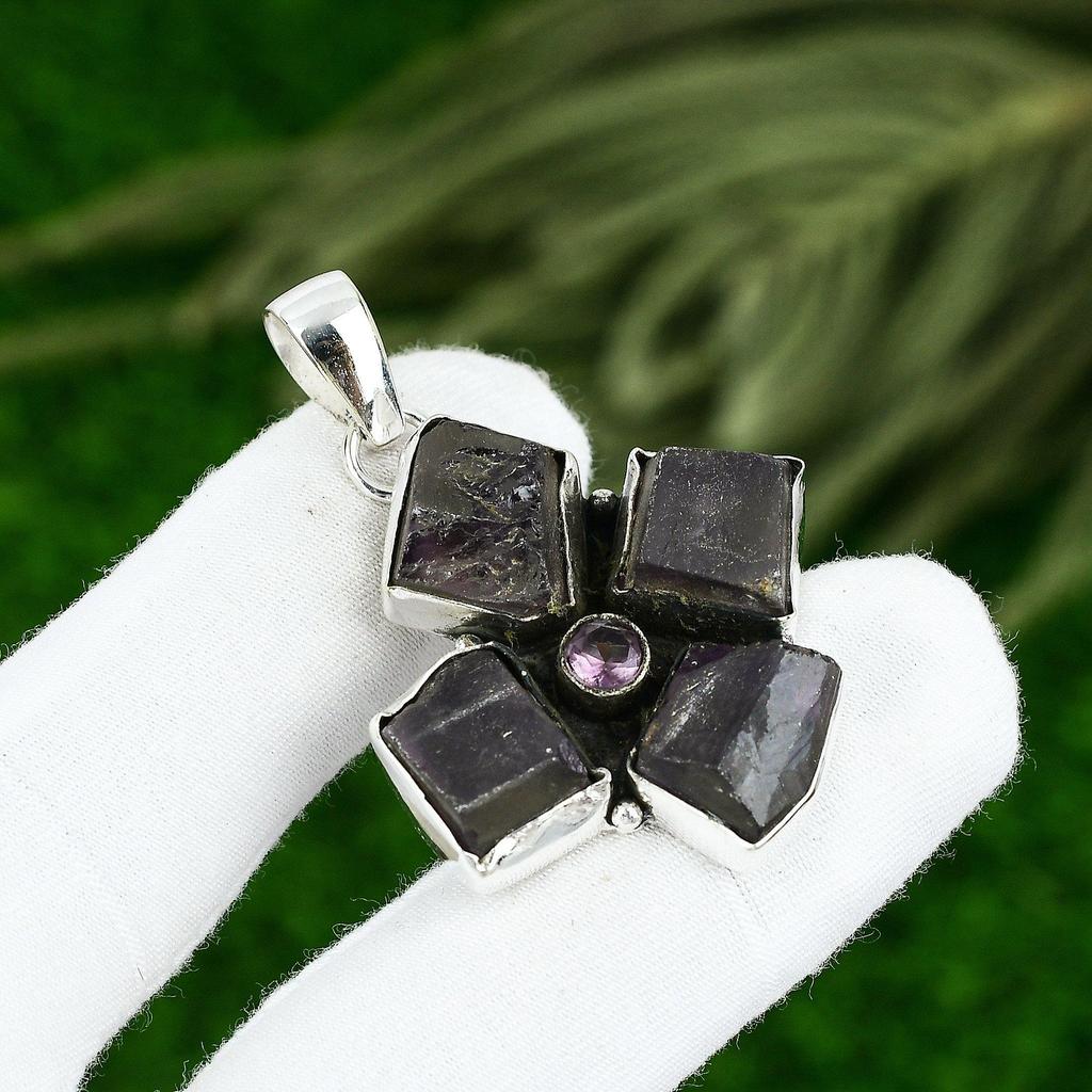 Easter Deal Amethyst Rough Gemstone Kunzite Sterling Silver Wife Pendant Jewelry