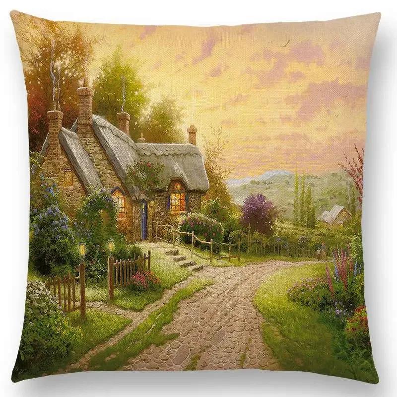 Домашний декор деревенская картина маслом чехол для подушки красивый пейзаж замок маяк диван подушка спальня