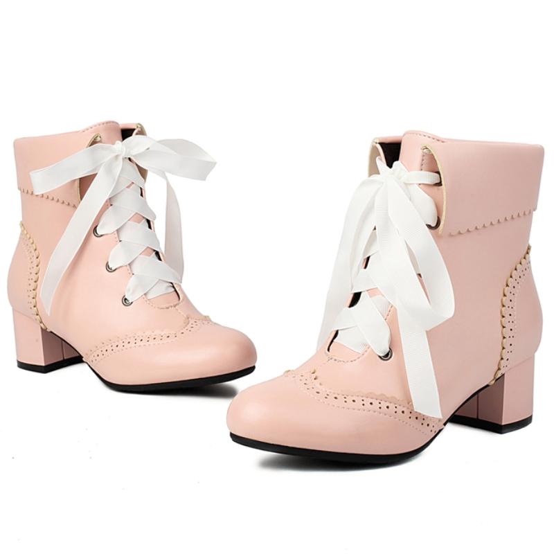 Белые ботильоны для женщин Лолиты Осень Зима 2024 Черные Розовые Короткие Ботинки Низкий Каблук Обувь Обувь Девушки Водонепроницаемые