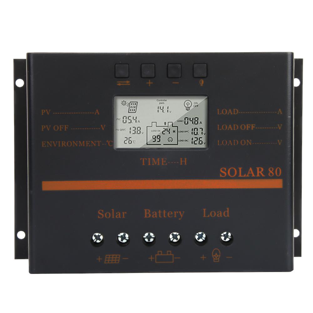 12V 24V Auto 80A PWM Solar Controller Solar Panel Regulator LCD Display Solar80