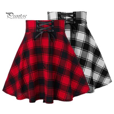 Женская мини-юбка в клетку с эластичным принтом и высокой талией, короткая юбка-солнце трапециевидной формы, весенне-осенняя юбка в стиле хип-хоп для девочек, клубная одежда