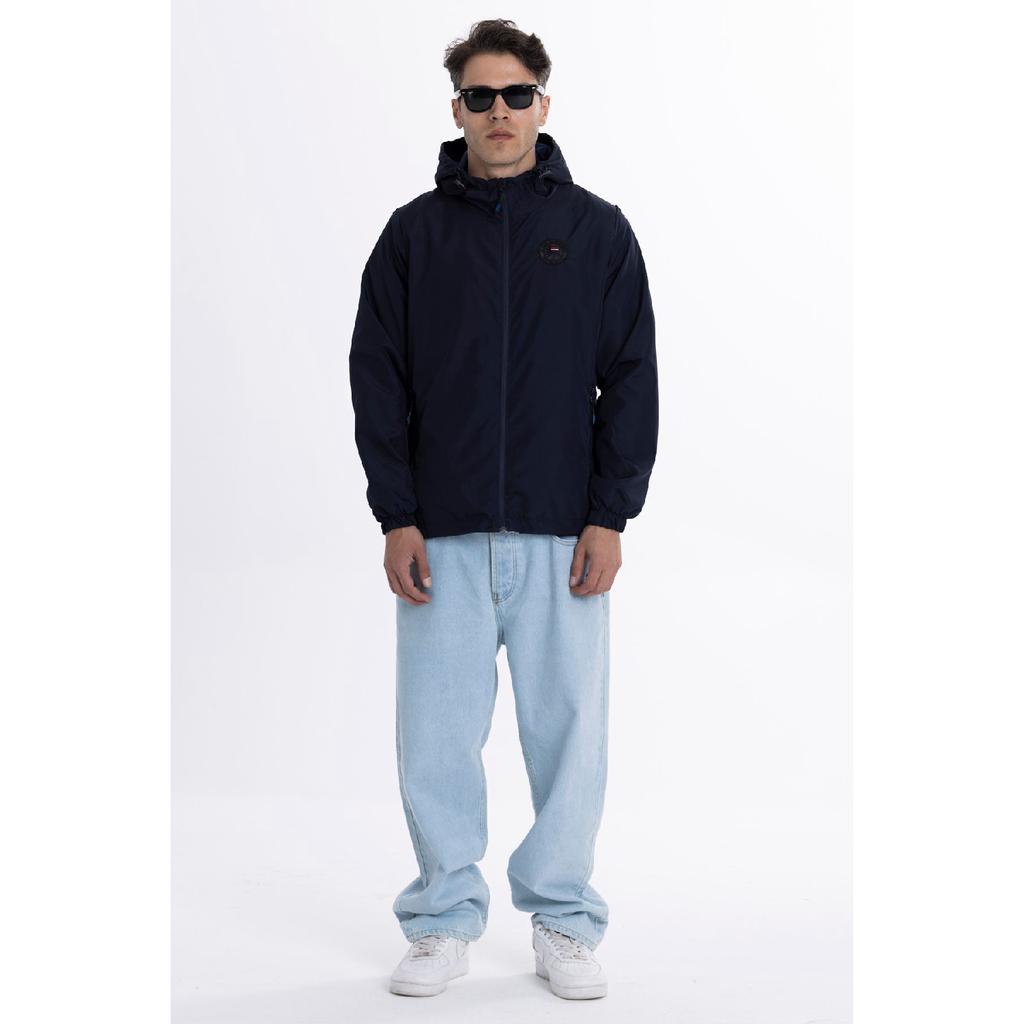 Мужской черный плащ с капюшоном на подкладке и карманами - куртка-ветровка