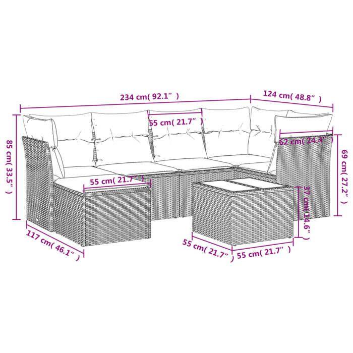 VidaXL Salon de Jardin avec Coussins 7 pcs, Canapés de Terrasse, Ensemble de Meubles de Patio, Mobilier d'Extérieur, Gris 3249799