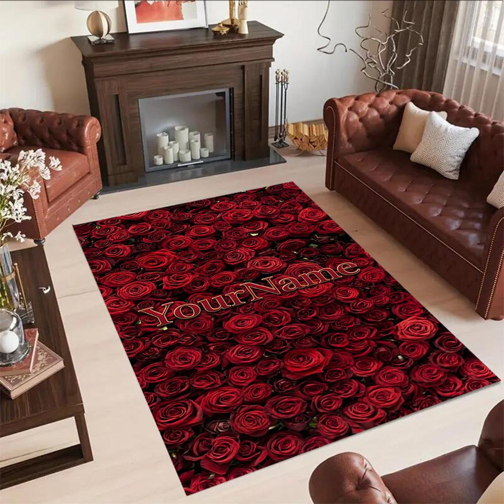 Rose Personalized Text Floor Mat Suitable for Foyer Study room Kitchen Entryway Anti-slip Rug Anime Office Decor