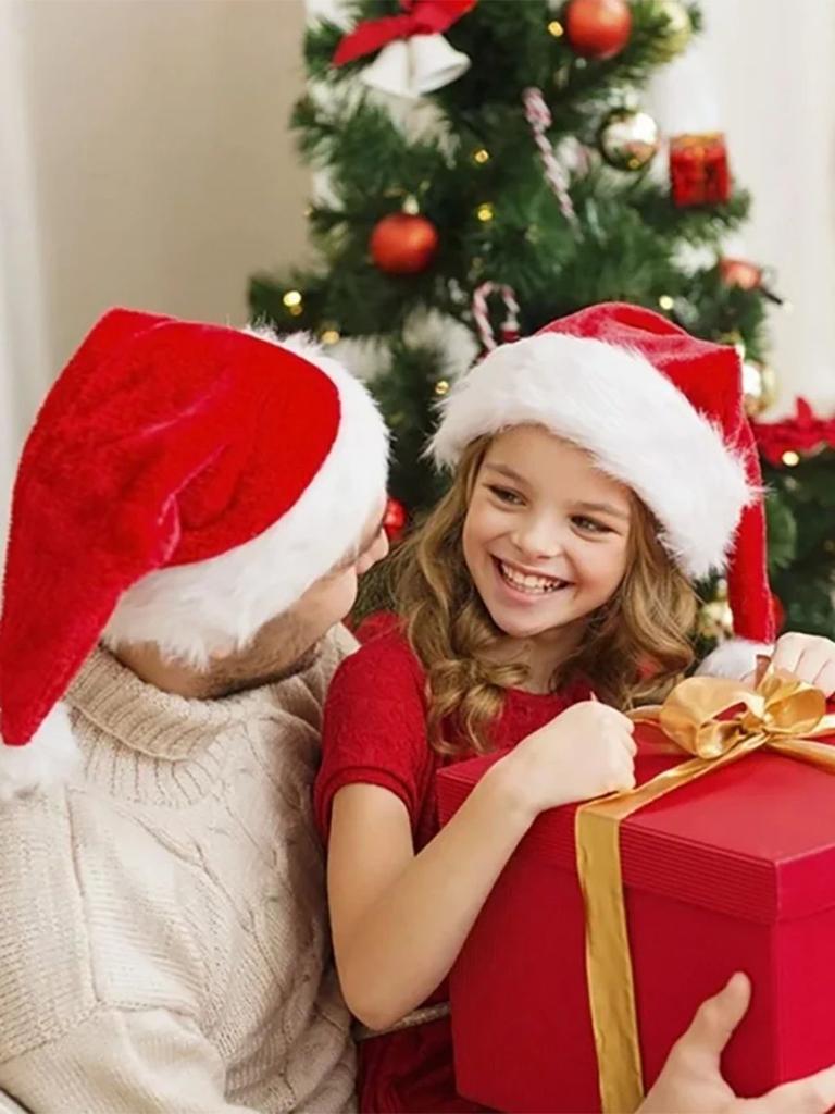 1pc-Christmas Decorative Products Santa Claus Hat Christmas Long Plush Thickened Red Gift Hat Adult Children Plush Christmas Hat