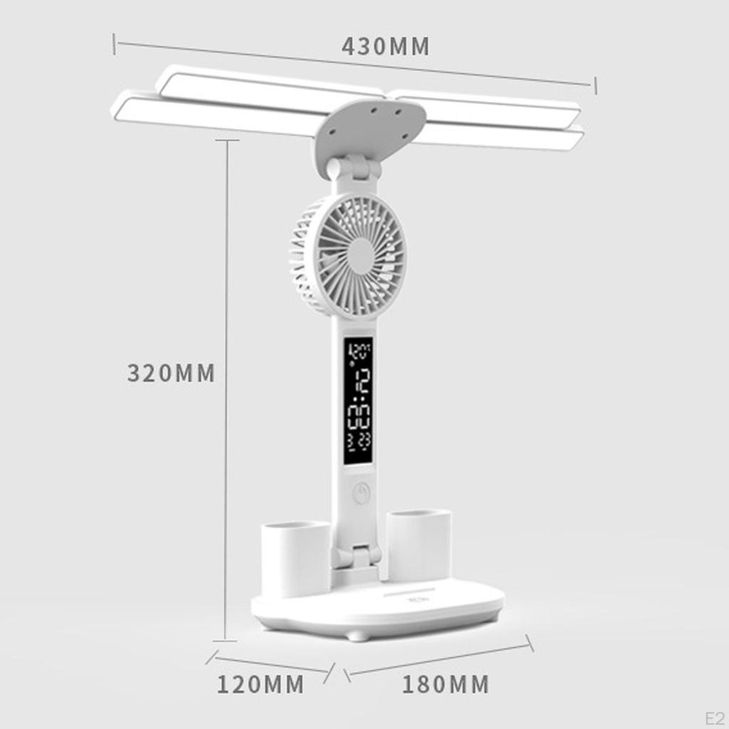 Reading Light Table Lamp Decor Practical Eye Protection Foldable with Fan Pen Holder Multiuse