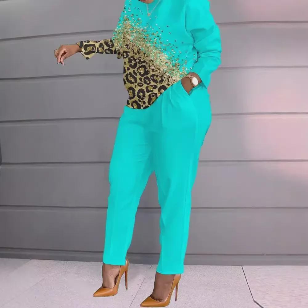 European and American Women's Long-Sleeved Printed Trousers Two-Piece Suit