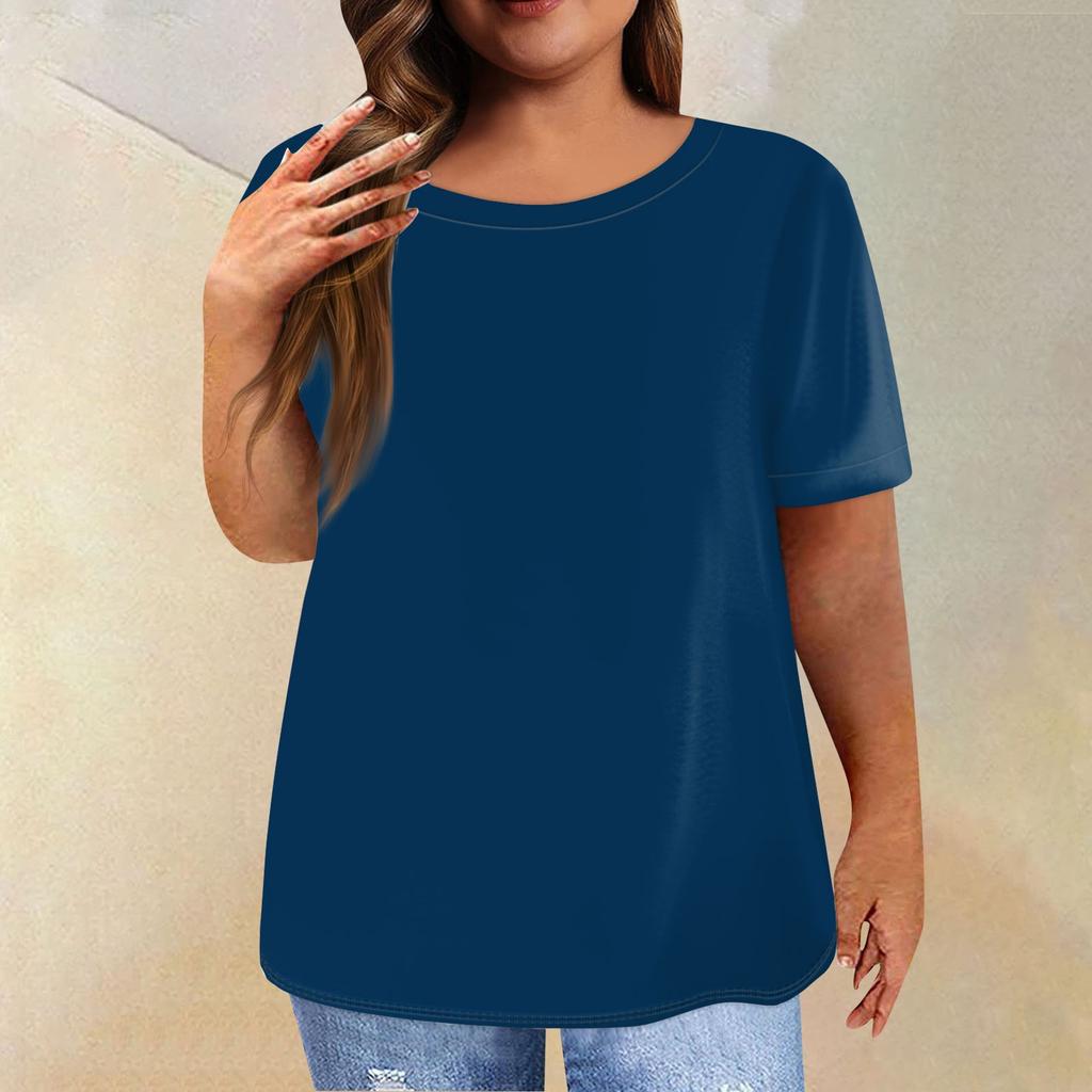Женская рубашка с коротким рукавом, круглый вырез, футболка больших размеров, однотонные повседневные топы