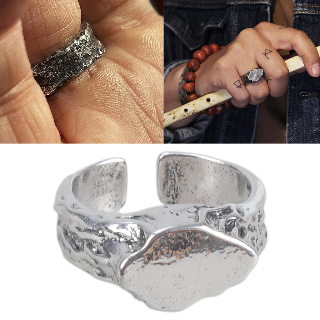 Handcrafted Stone Ring Rugged Rock Texture Vintage Nomadic Design Durable Alloy Stone Finger Ring Jewelry Gift