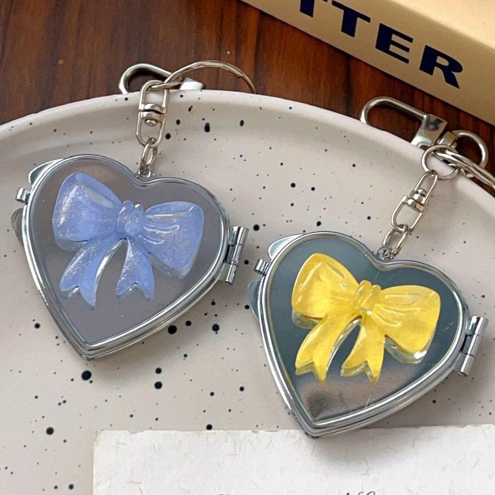 Double Sided Mirror Bag Hanging Keychain Heart Shape Cosmetic Mirror Key Chain Women