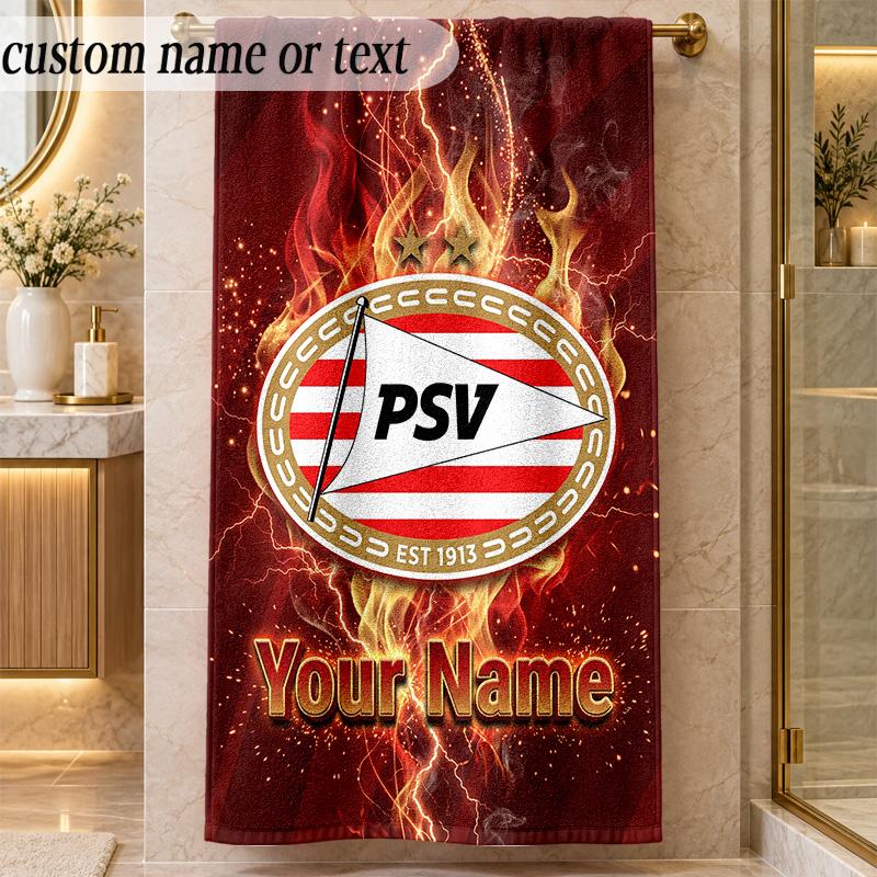 Beach TowelPSV Eindhoven FC Custom Name Text Personalized Soft Towel for Beach Pool Indoor Home Decor Gift