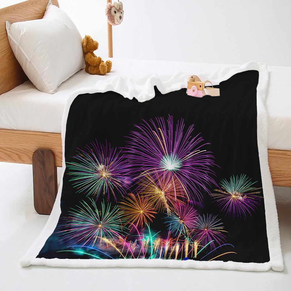 Fireworks 2D digital printing thickened lamb wool crystal fleece blanket one piece