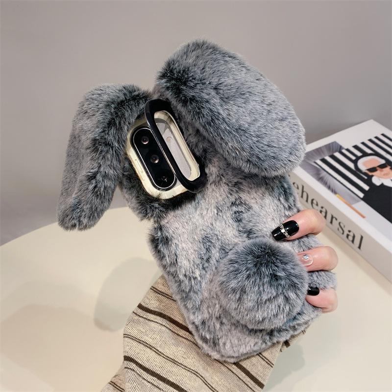 Роскошный 3D чехол для телефона с ушками кролика, теплый, пушистый, плюшевый, для Samsung Galaxy S23 S24 S25 S26 Ultra Plus A56 A54 A55 A36, ударопрочный чехол, рамка для камеры, подставка
