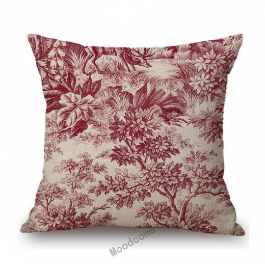 Navy Blue Delft Blue Toile De Jouy Pattern Design Royal Elegant Home Decorative Sofa Throw Pillowcase Cotton Linen Cushion Cover