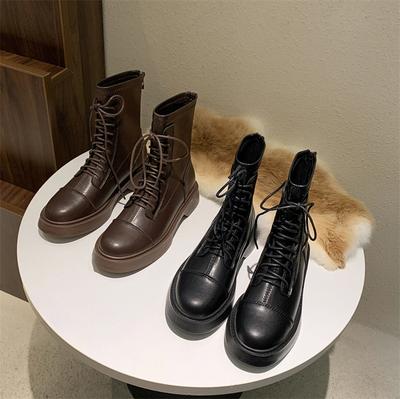 2025 новые ботинки Мартин женские кожаные ветрозащитные белые короткие ботинки на плоской подошве бархатные эластичные ботинки на шнуровке тонкие ботинки