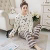 2025 Autumn Winter Flannel Warm Women's Pajamas Sets Long Sleeve Women Sleepwear Peach Heart Stripe Two Piece Set Pyjamas Coral Velvet Pijama Homewear