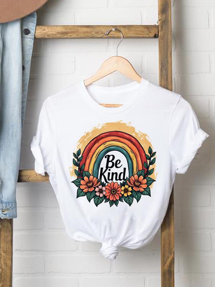 (Азиатский размер) сладкий цветочный тренд милый Женская Мода Футболка Топ Одежда Футболка Женская Принт Женский Короткий Рукав Графические Футболки