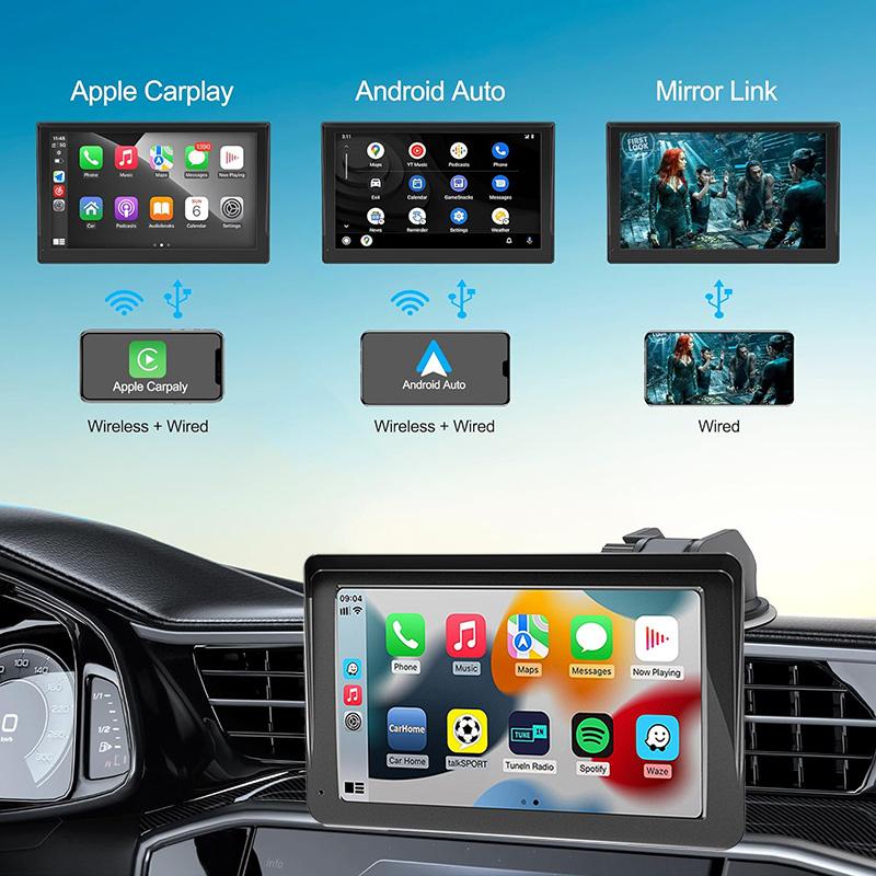 7inch Portable Touch Screen Wireless CarPlay Android Auto Bluetooth 5.0 Car Radio TF AUX Multimedia Video Player Rear View Cam