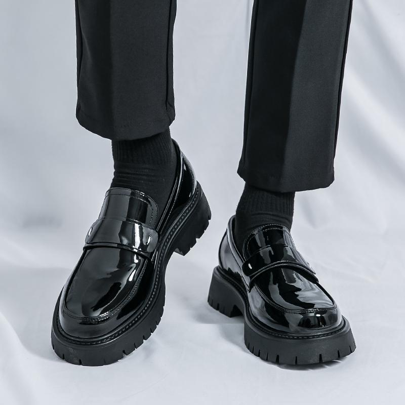 Мужские кожаные туфли на толстой подошве, слипоны, повседневный стиль, для работы в офисе и отдыха, уличная трендовая обувь 38-46 Черный белый