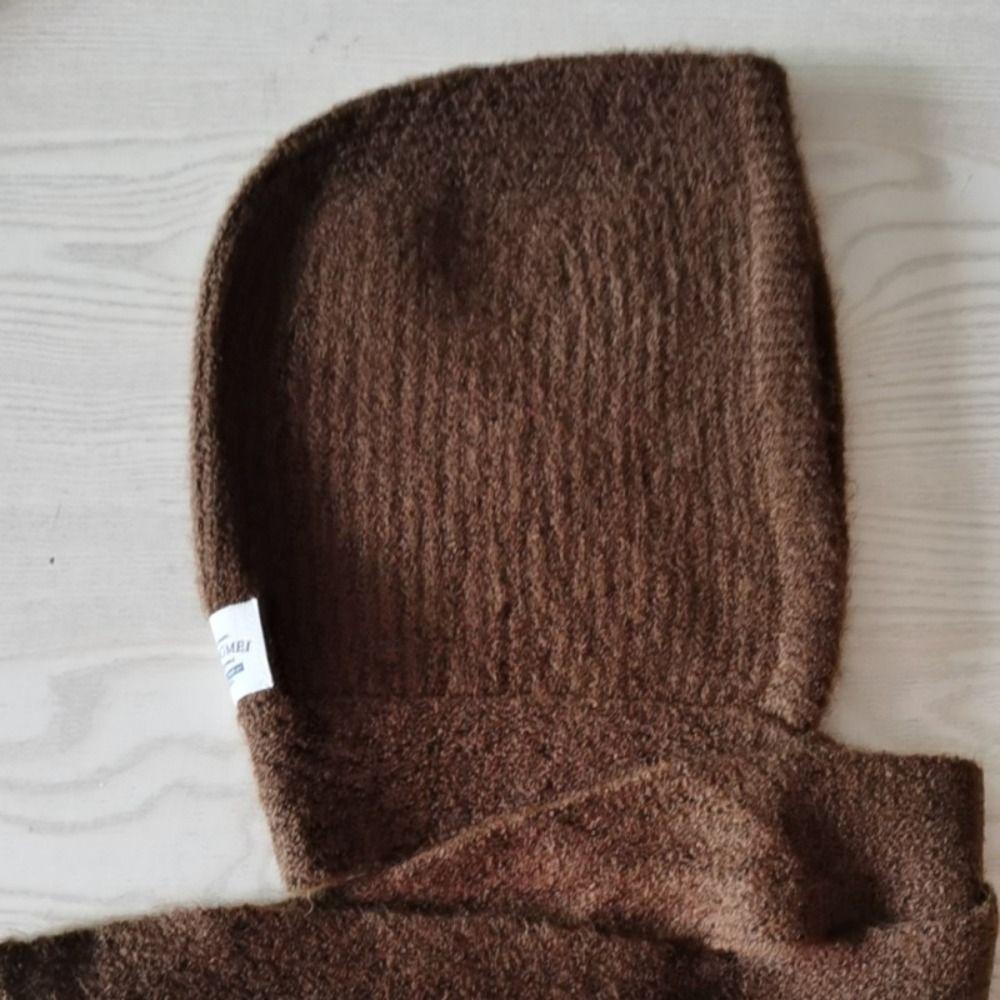 Knitted Korean Ins Hood Scarf Thicken Warm Ear Protection Hat Pullover Cap Autumn and Winter