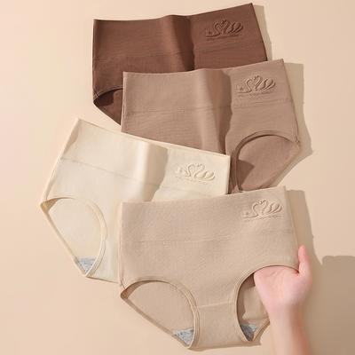 4 шт., хлопковые женские трусики с высокой талией, нижнее белье больших размеров, дышащие трусы, однотонные трусики, утягивающие женские трусы