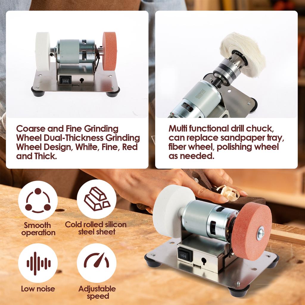 100 Вт Мини-электрический ленточно-шлифовальный станок Двойная шлифовальная машина 7 скоростей Регулируемая самодельная полировка шлифовальный стол шлифование низкий уровень шума