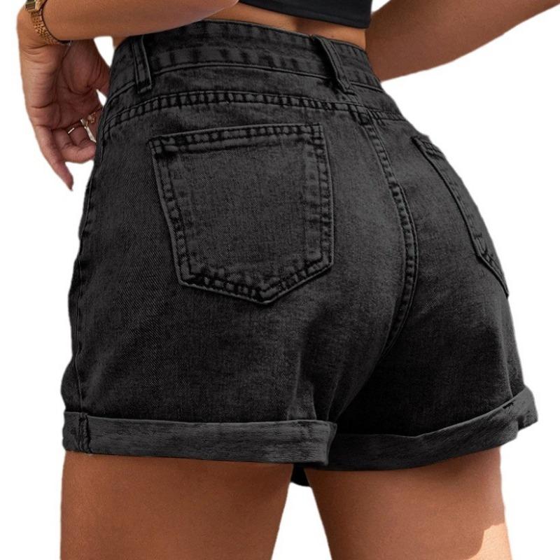 Women Summer High Waist Wide Leg Denim Shorts