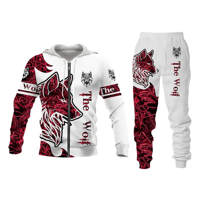 Мужской/женский костюм с капюшоном с 3d принтом волка/льва/тигра, комплект из двух предметов с капюшоном на молнии, осенне-зимний спортивный костюм с капюшоном + брюки