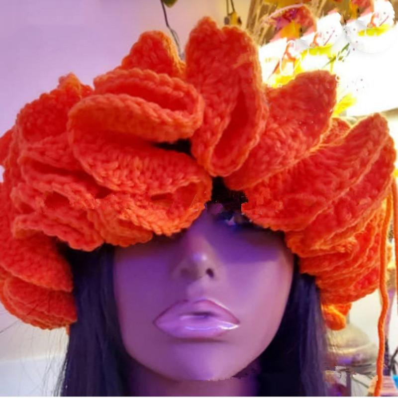 NEW Women Crochet Bucket Hats Y2k Fashion Pleated Ruffles Knitted Hat