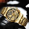 VA VA VOOM Золотые полые светящиеся кварцевые часы Часы со скелетом Мужские часы Импортные механизмы Деловые виды спорта для мужа Подарок Мужские часы из нержавеющей стали