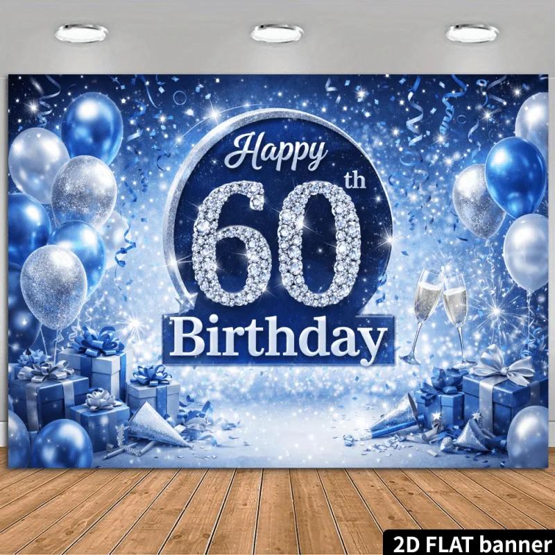 2D planar glittering rhinestone 60th birthday background fabric, rhinestones with the number "60", yzb