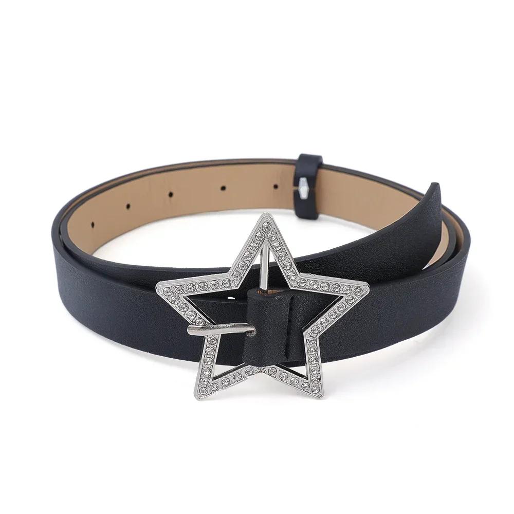 Y2K Star Buckle Belt Pink Leather Elastic Beading Decorationed Belt Sparkling Rhinestone Retro Wedding Decoration Accessories