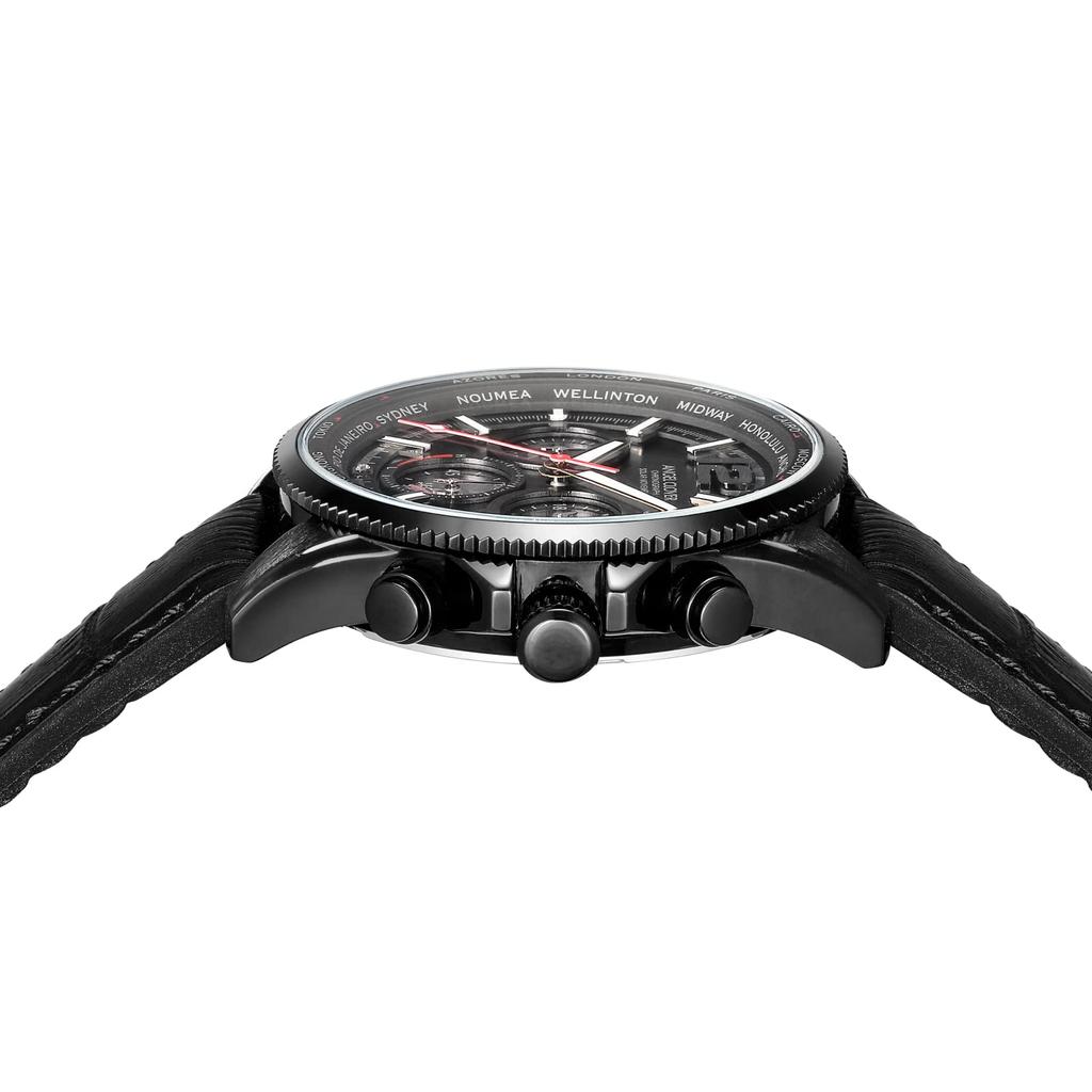 Часы Angel Clover Mondo Solar с черным циферблатом из нержавеющей стали Calf Solar Quartz 43MM Часы [ANGELCLOVER] Кожа/резина MOS42BBK-BK мужские