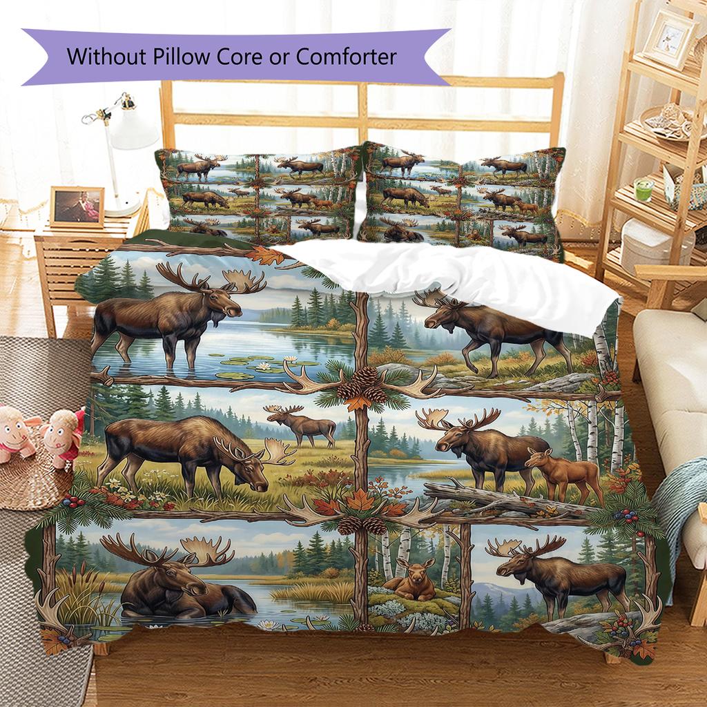 Retro Oil Painting Animals Pattern Bedding,Quilt Set Quilt Cover Pillowcase Home Birthday Gift (1 * duvet cover + 2 * pillowcase, without core)