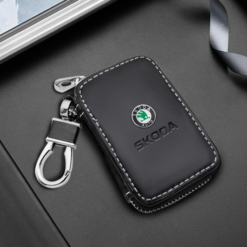 OBDI6 For Skoda Models Genuine Leather Car Key Cover - Key Case, Wallet, Keychain Bag - Accessories (Octavia Kodiaq Kamiq Karoq)