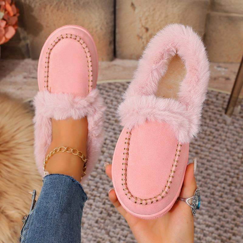 Women's Retro Fuzzy Round-Toe Cotton Shoes - Fleece-Lined, Thickly Padded, Flat Sole. Stylish, Versatile & Cozy Winter Footwear, Ideal for Wholesale