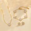 18K Gold Lucky Five Flower Clover Necklace Bracelet Earring Set
