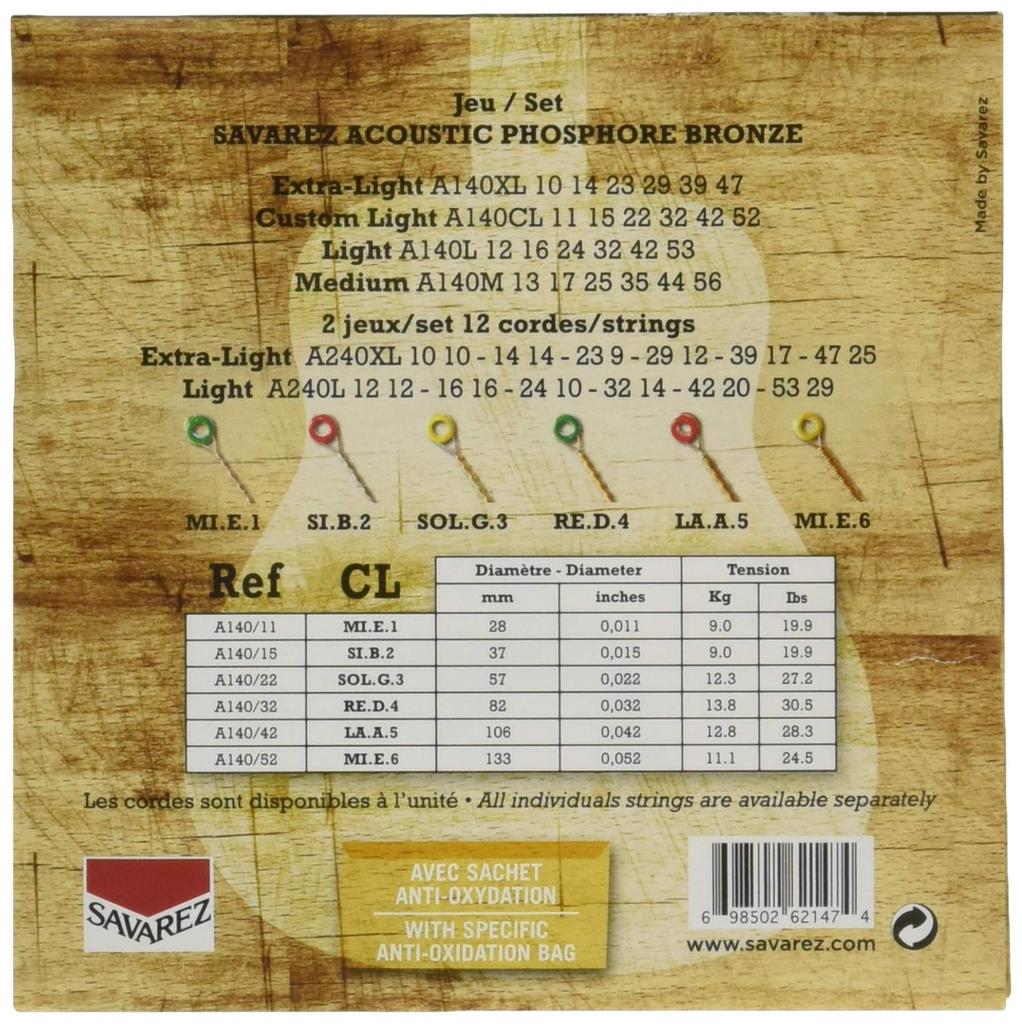 SAVAREZ  A140CL Фосфорная бронза CL Custom Light 11-52 Струны для акустической гитары