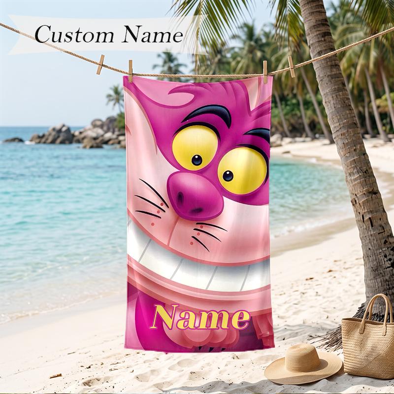 Cheshire Cat Custom Name Printed Beach Towel Personalized Soft Towel For Swimming Beach Travel