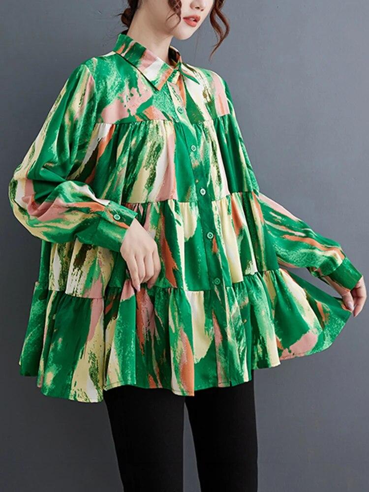 Xitao Свободная рубашка со складками и принтом, повседневный модный женский топ LYD1281