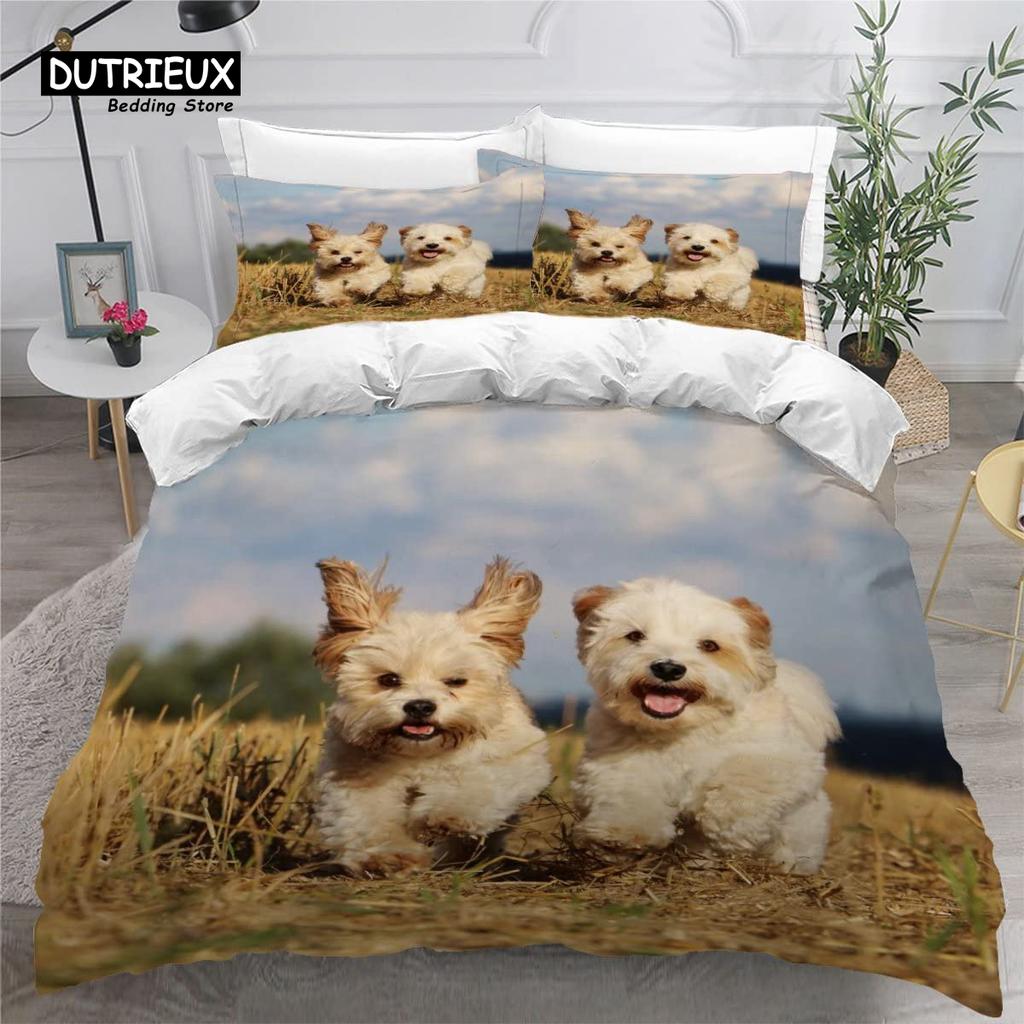Cute Maltese Dog Duvet Cover Set Pet Dogs Theme Bedding Set Microfiber Kawaii Animal Comforter Cover Twin King For Kids Teens
